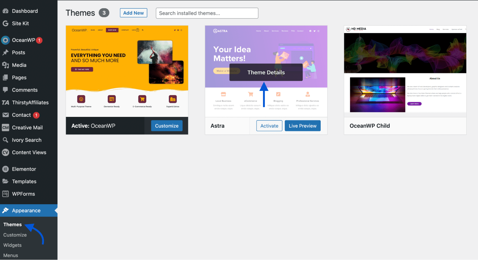 Themes page