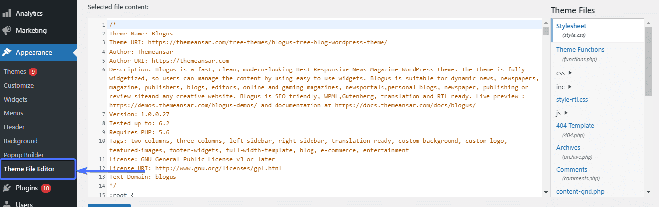 Theme file editor