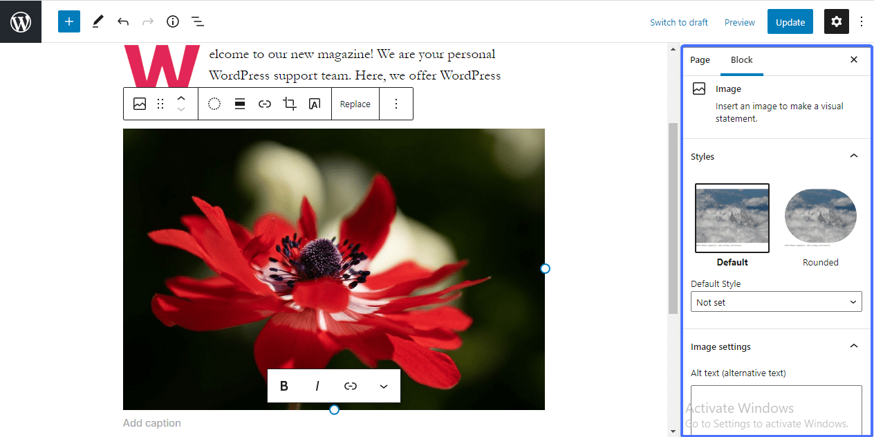 Change homepage styles in wordpress block editor