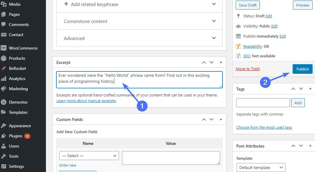Input WordPress excerpt in classic editor