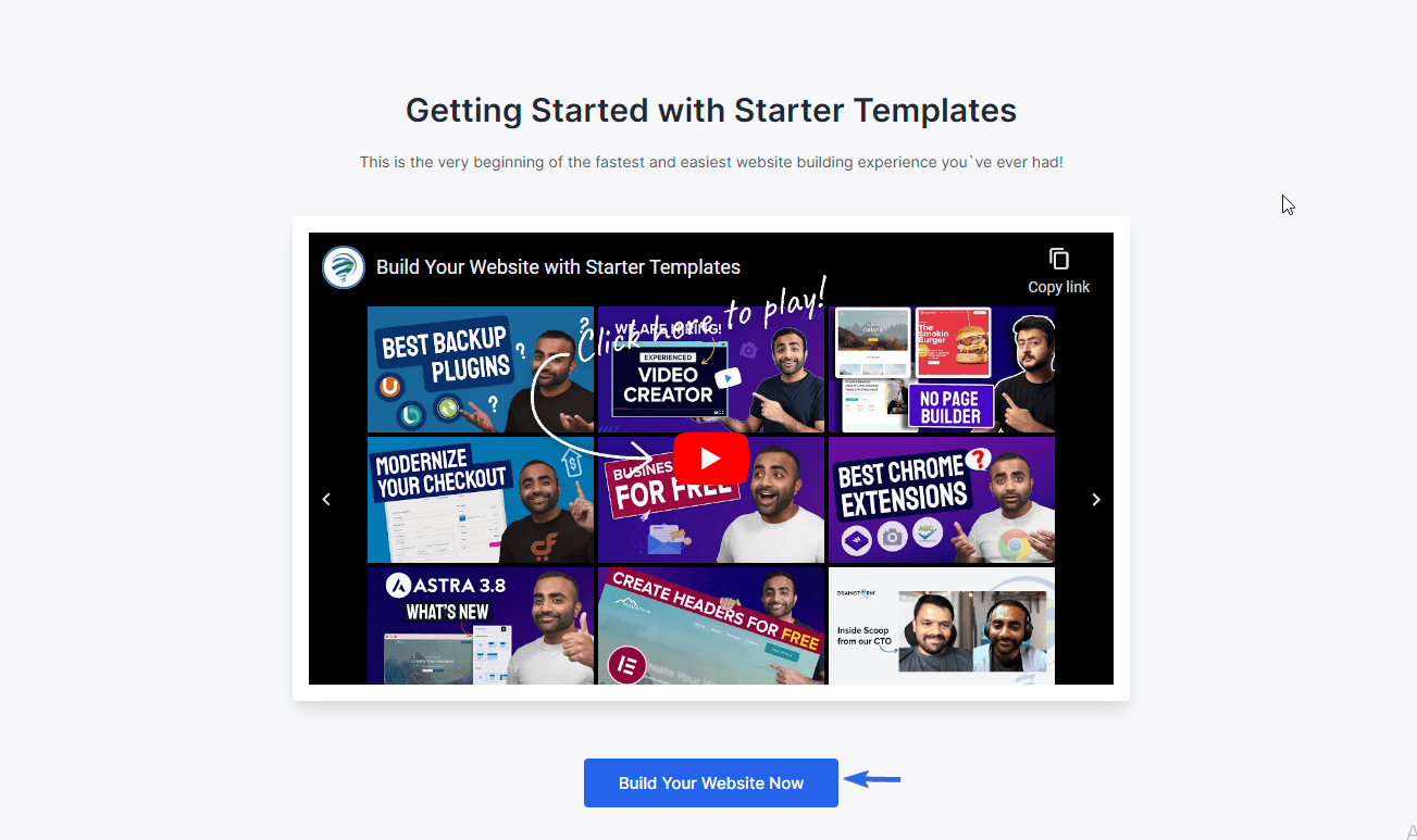 Click the Build your Website button