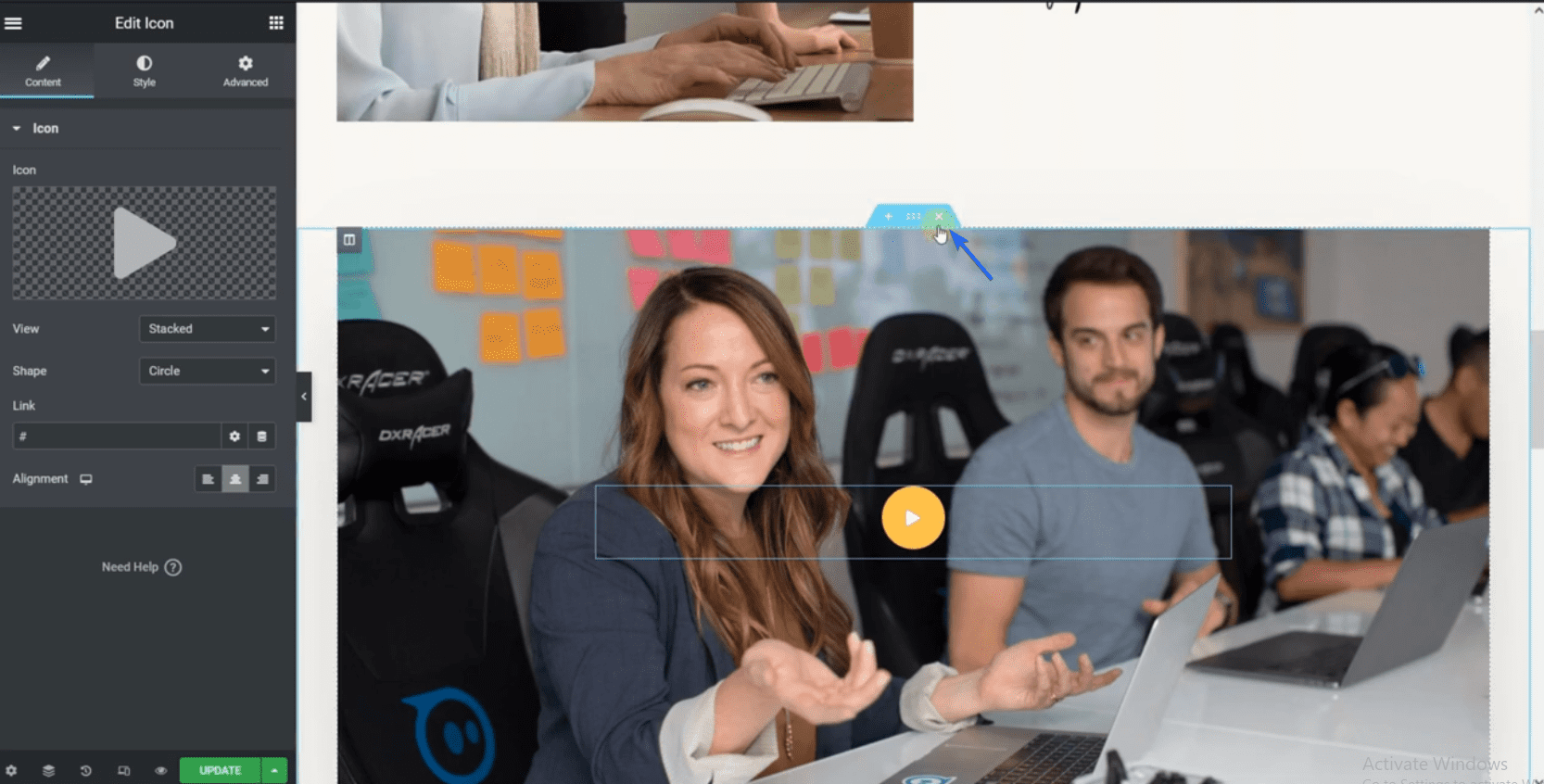 Click X icon to remove a section