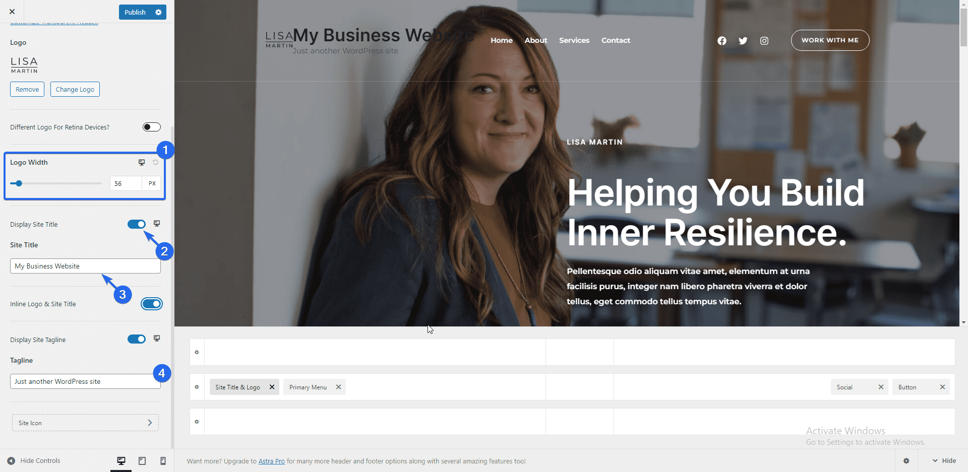 Adjust the size of your business website logo