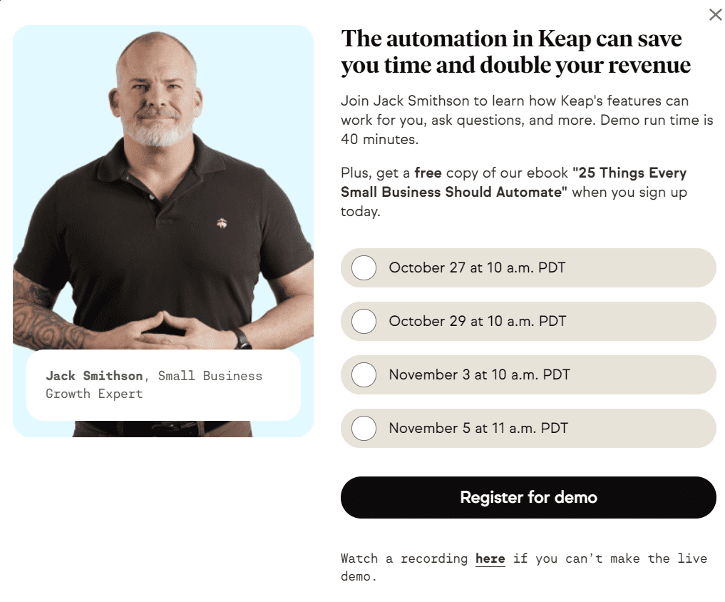 Demo example from Keap