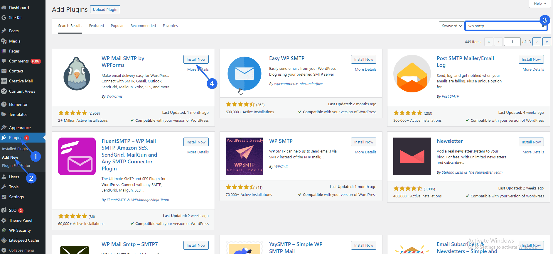 Add new Plugins page - wordpress not sending emails