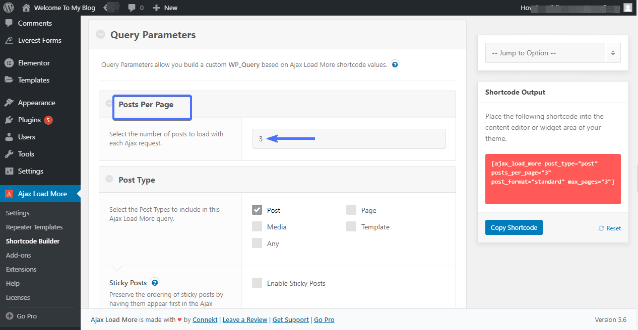 Configure plugin - WordPress infinity scrolls