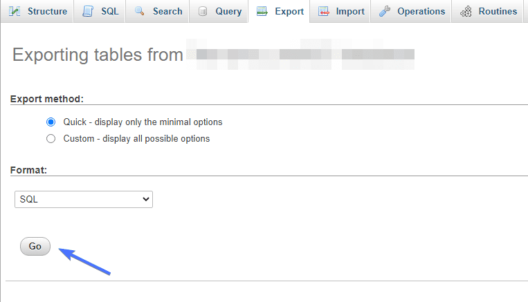 Click the Go button to start export