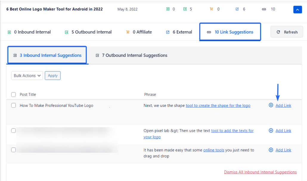Click on Add Link to fix orphan pages