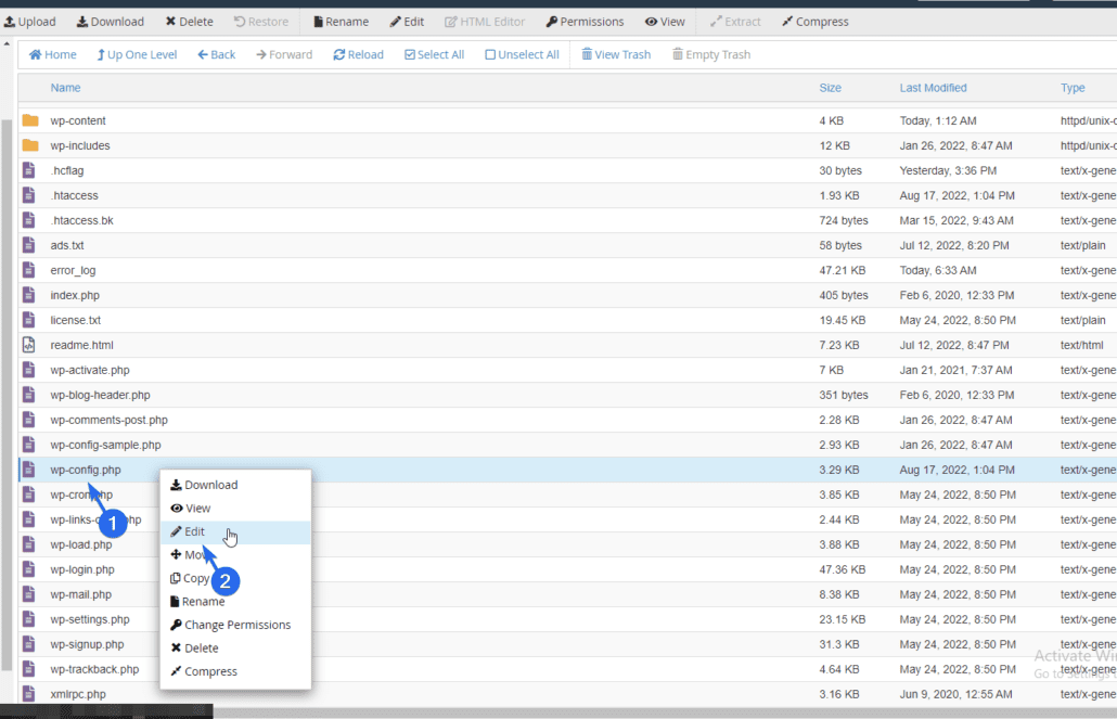 Click on wp-config.php file
