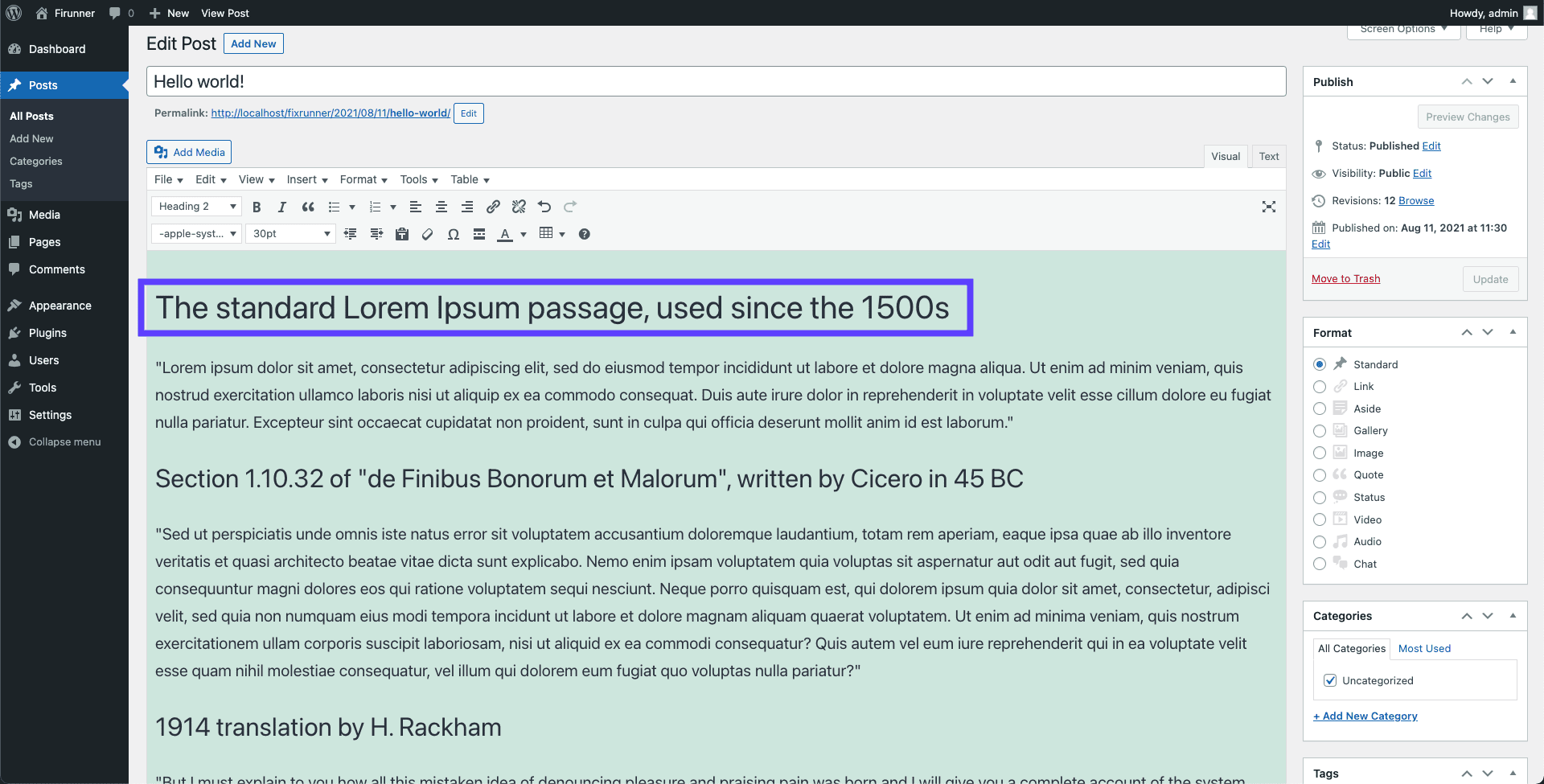 how to change font size in wordpress