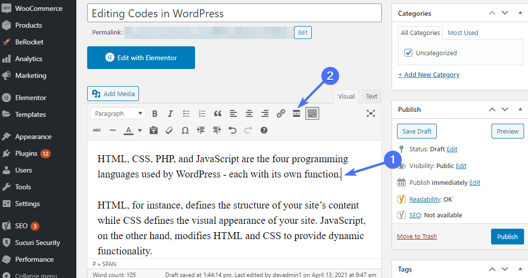 Adding a more tag in classic editor