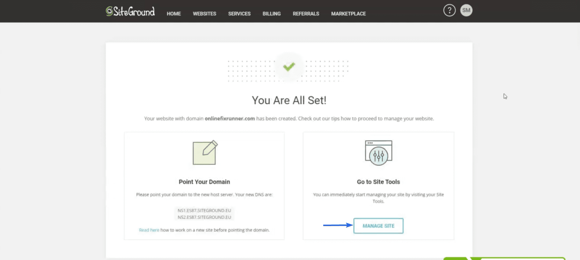 Click on Manage Site