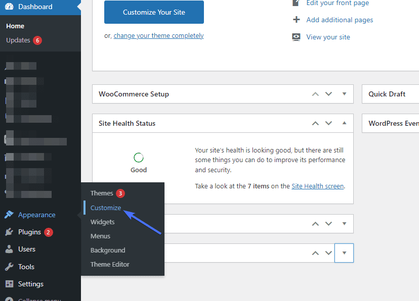 WordPress dashboard
