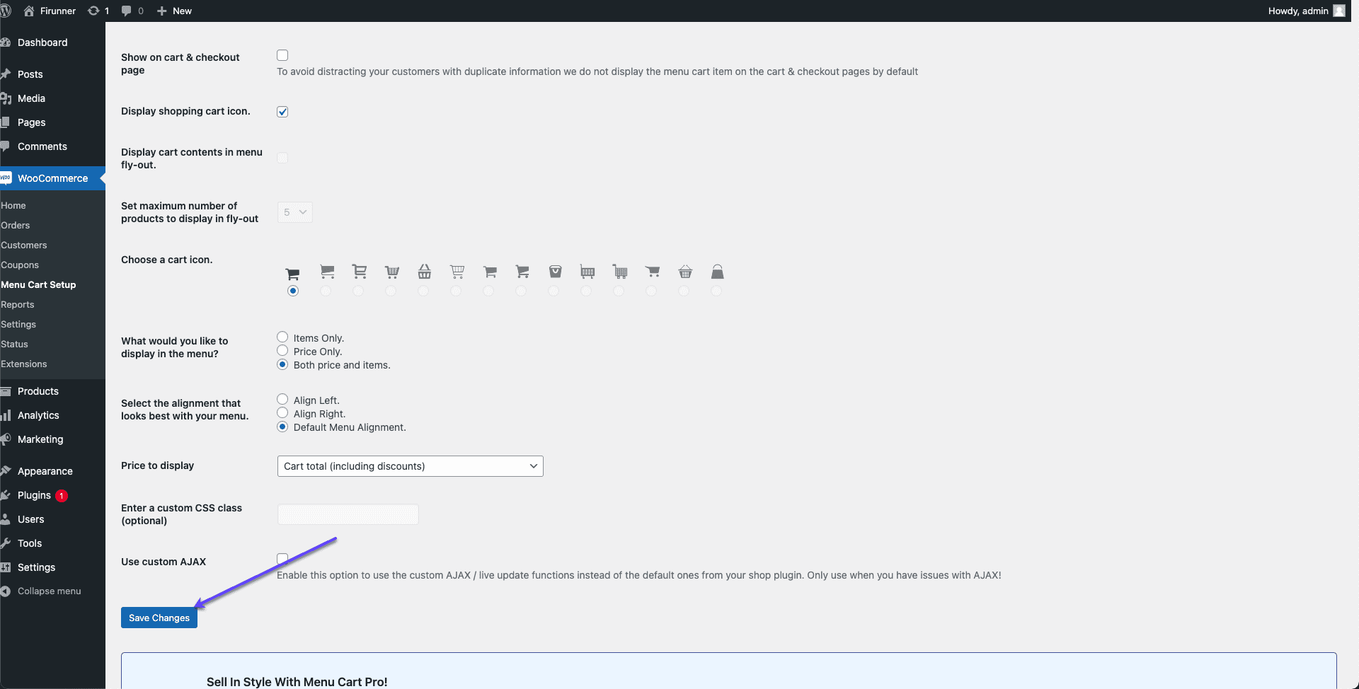click on the Save Changes button