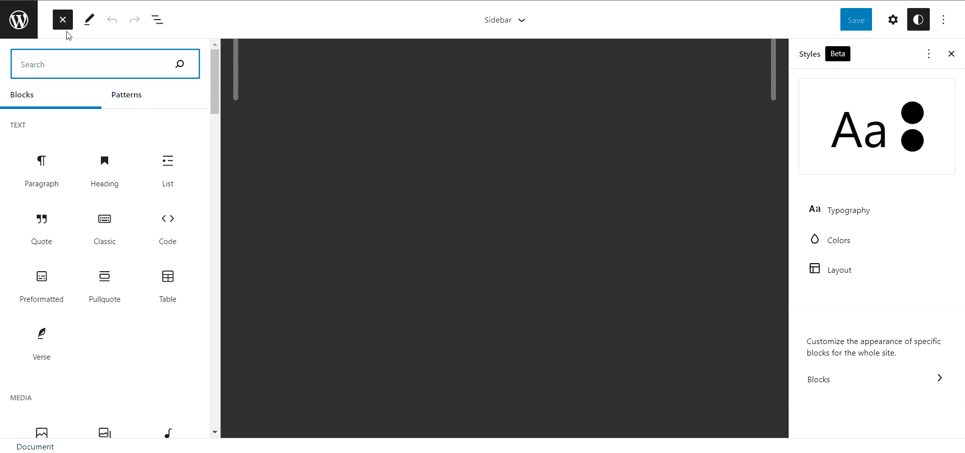 Add element and styles to created template part
