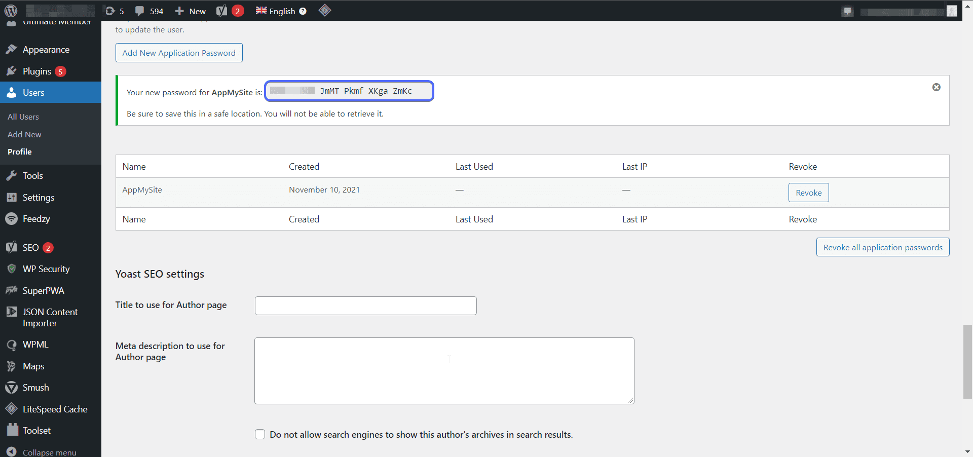 Copy AppMySite api password