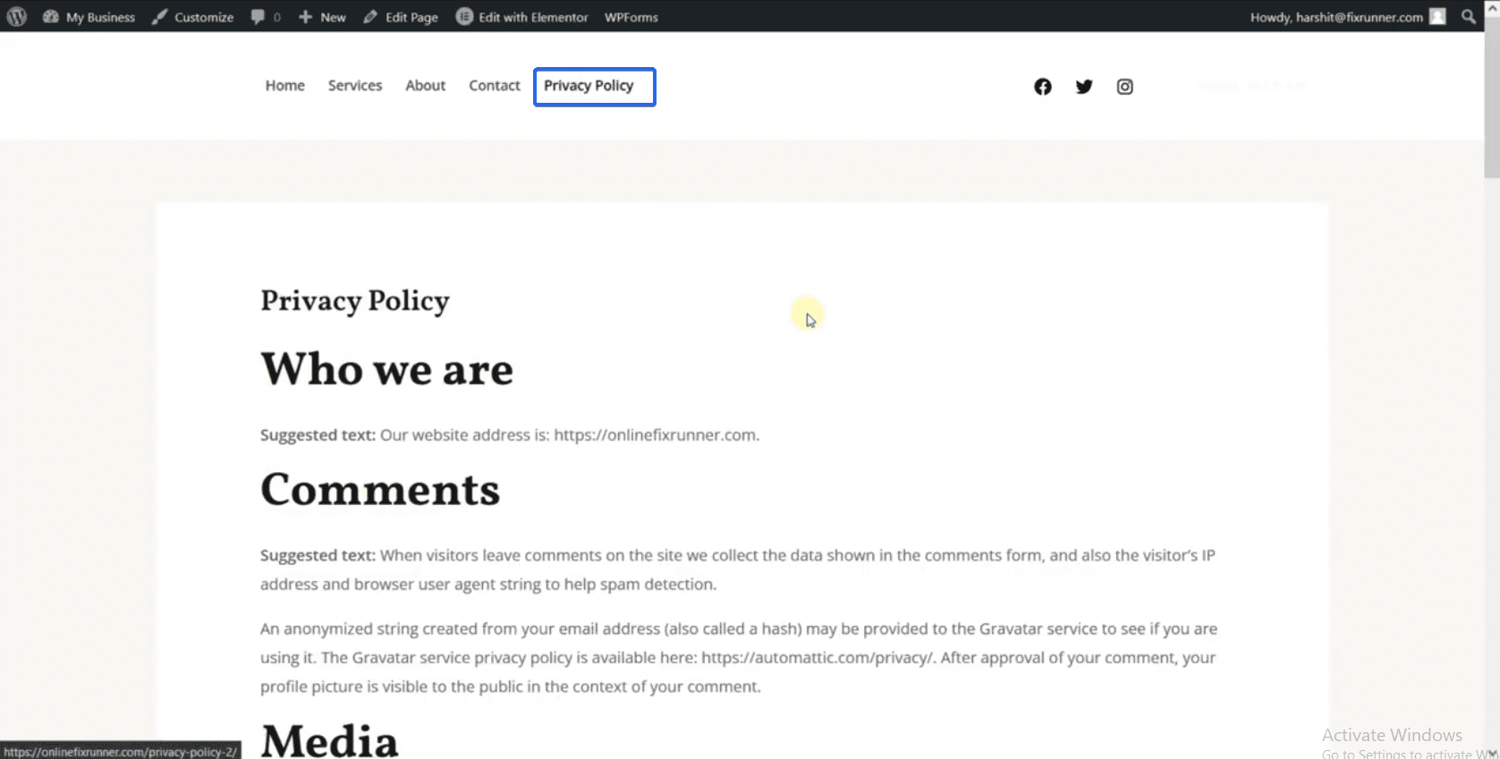 Link to privacy policy page