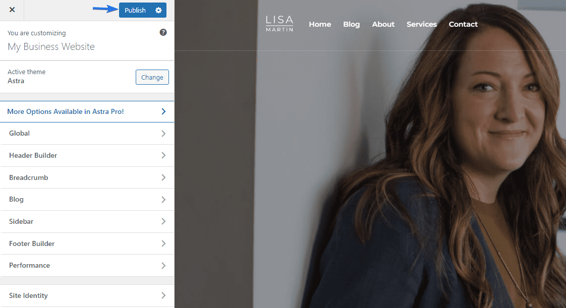 Hit Publish to update your business website