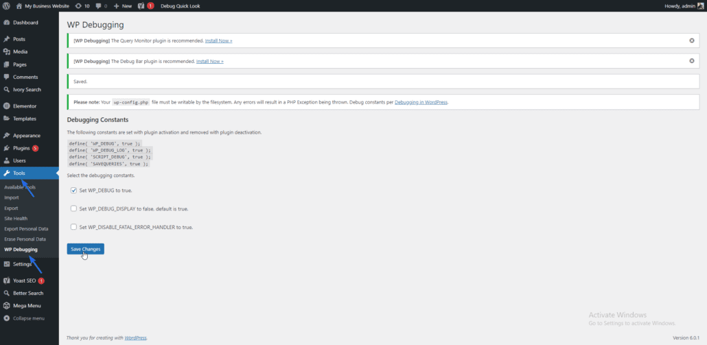 WP Debugging's page