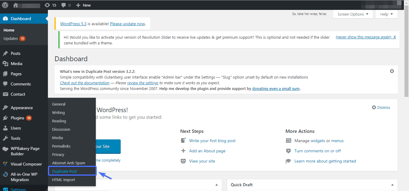 Customize the WordPress duplicate page plugin