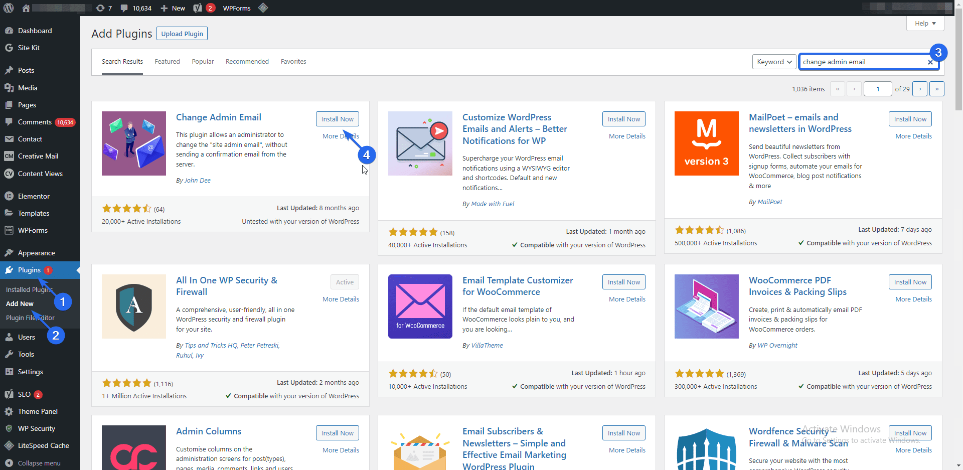 Install 'Change Admin Email' plugin