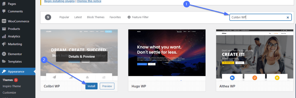 Install and activate theme