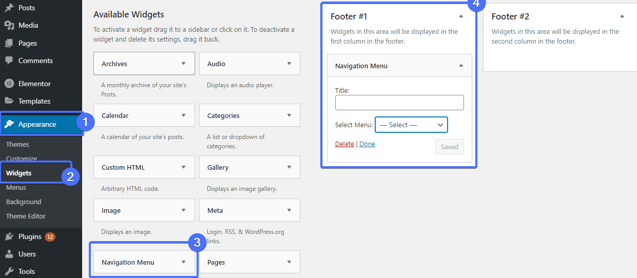 Classic widget interface - wordpress navigation menus