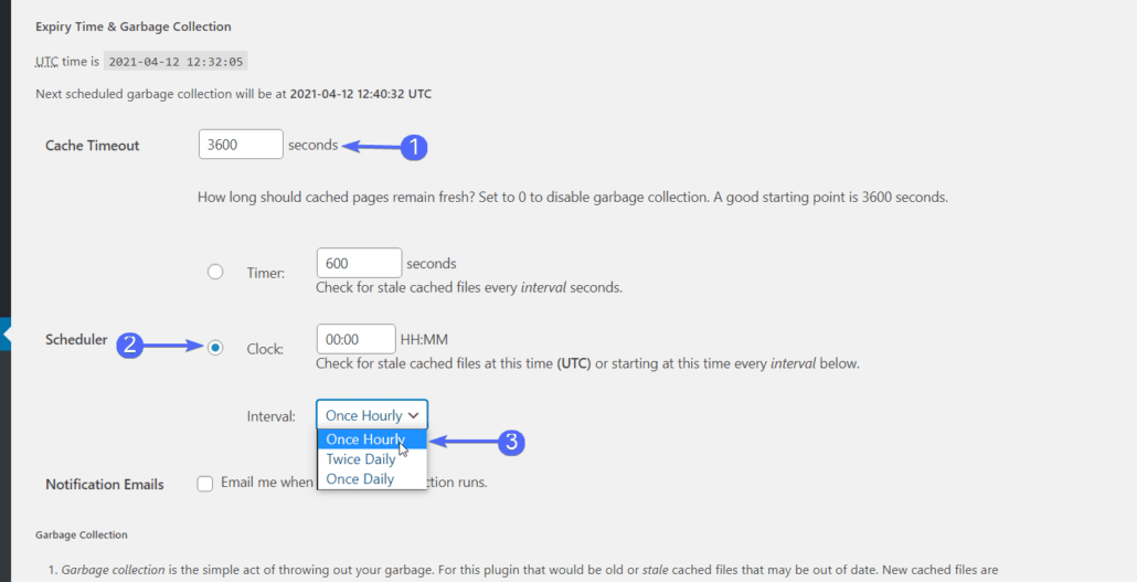 Expiry time and garbage collection setting