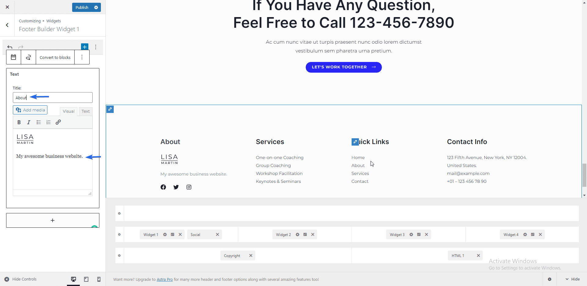 Edit business website about us section