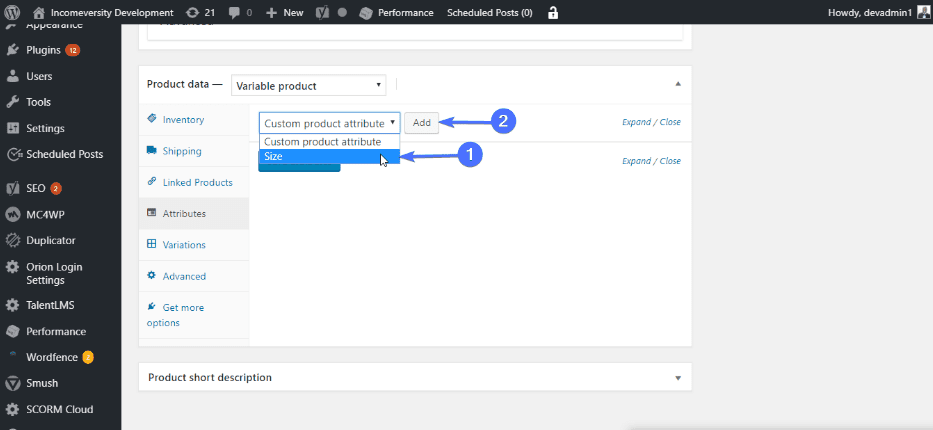 Adding attributes to your variable product