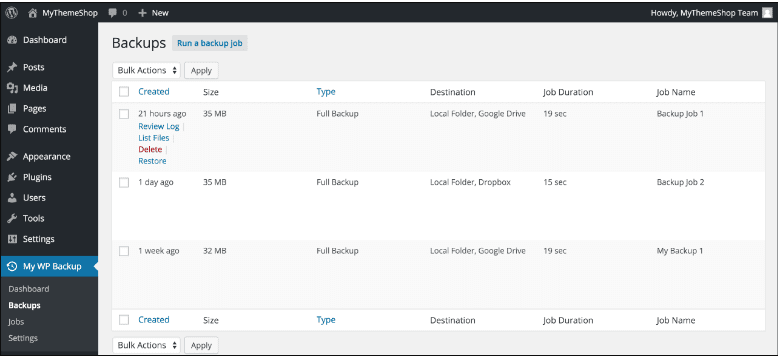 wp database backup plugin
