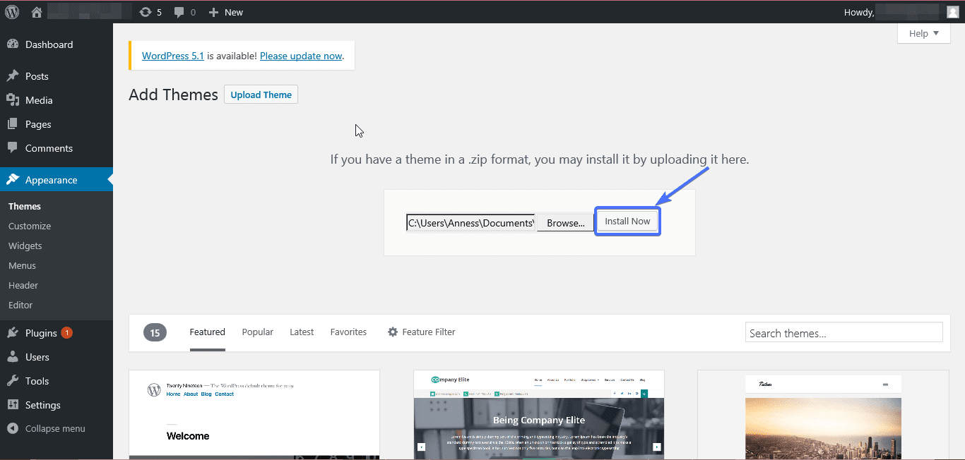 Installing a theme - how to change a wordpress theme
