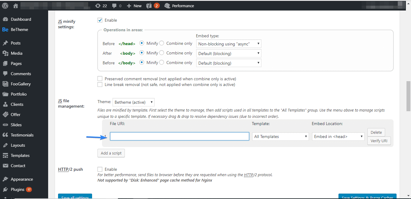 Paste the link to the JS resources