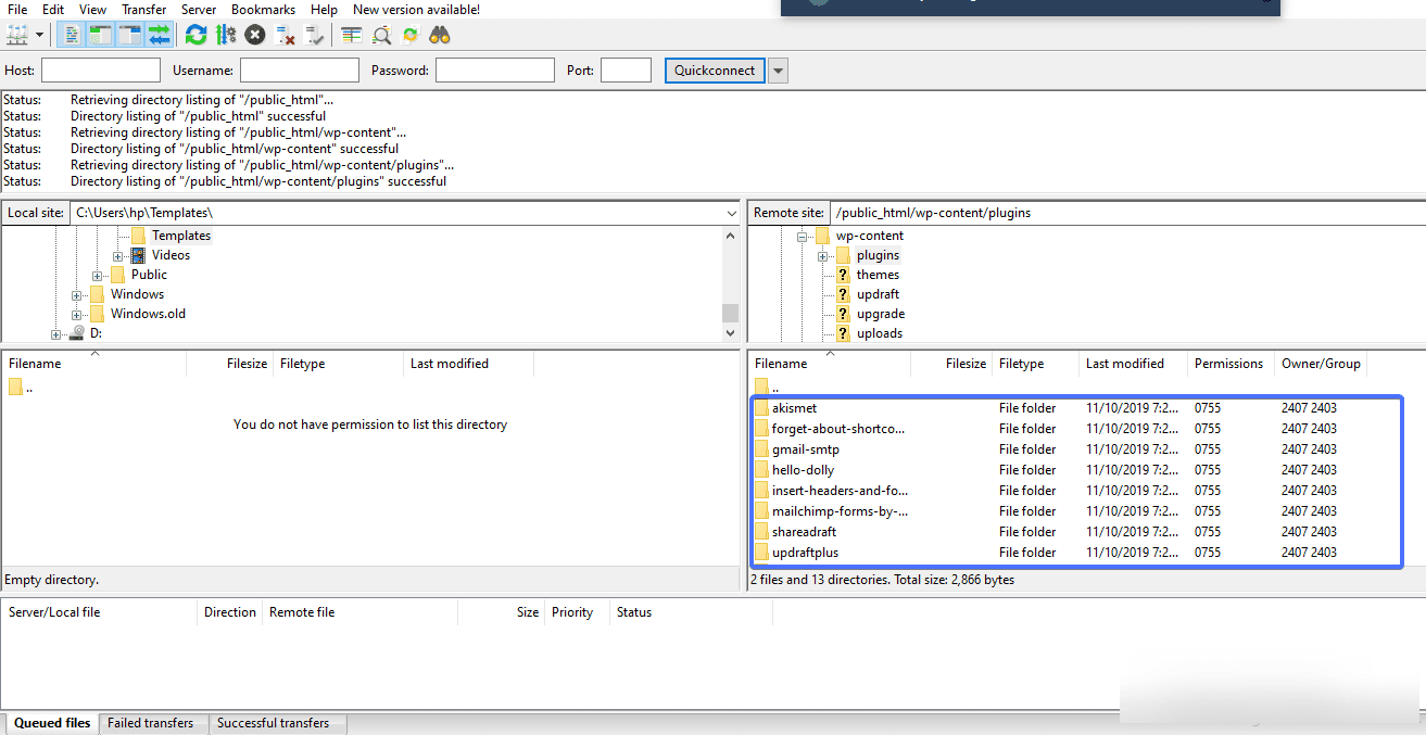 deactivating plugins using FTP