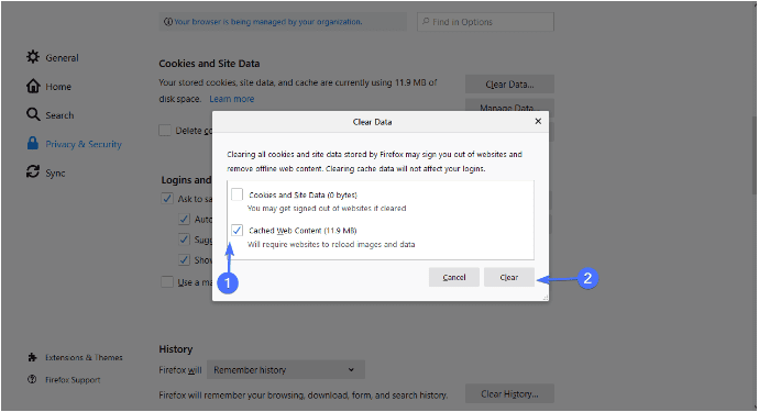 Clear Cached web content