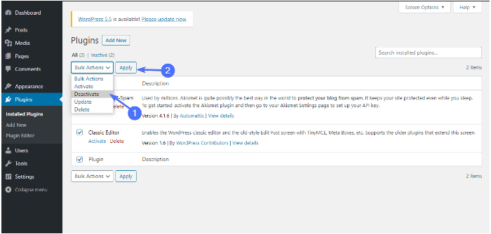 Plugins Deactivate