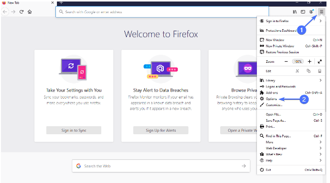 Mozilla Firefox steps