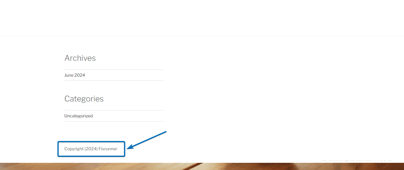 modified footer copyright text