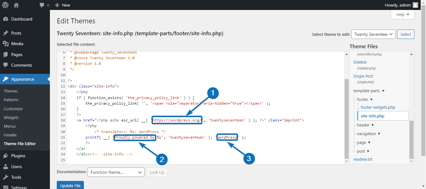 modify footer file