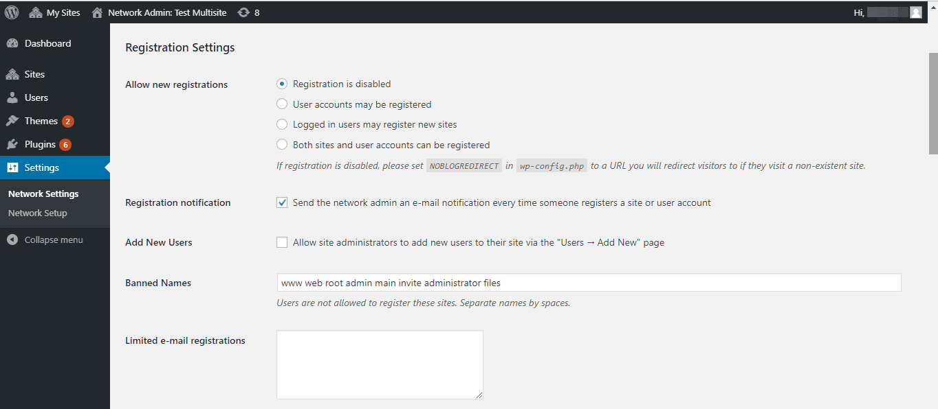 network settings: WordPress multisite setup