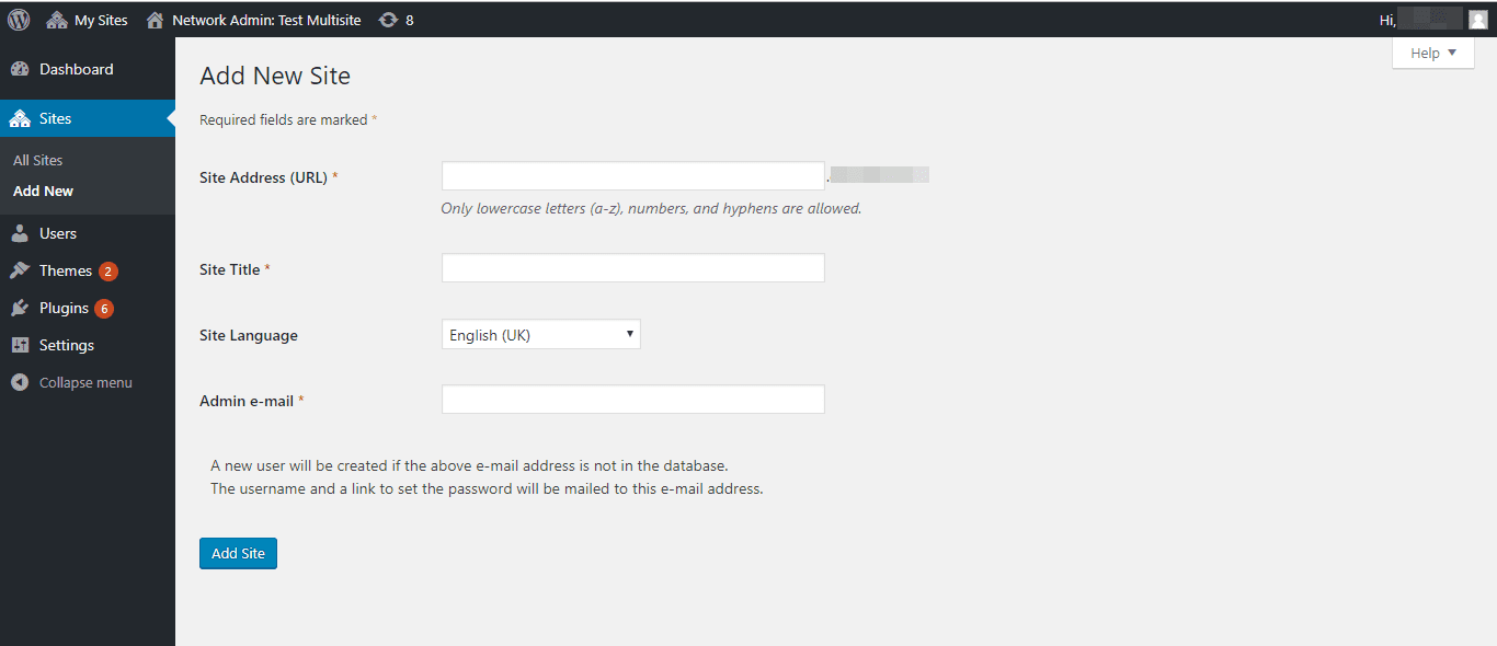 add new site to multisite network