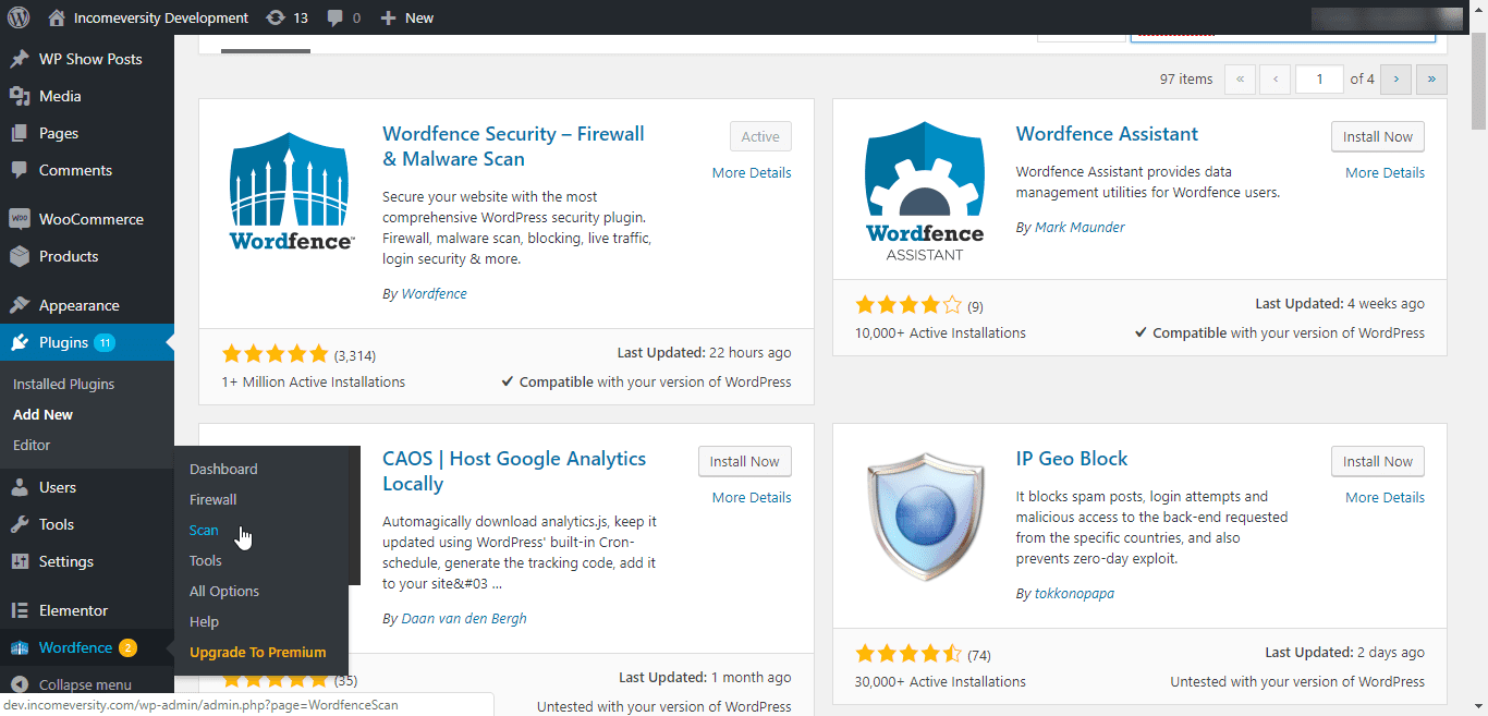 Wordfence malware scan