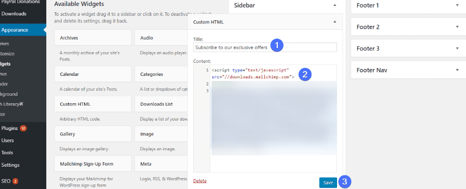 Pasting HTML code