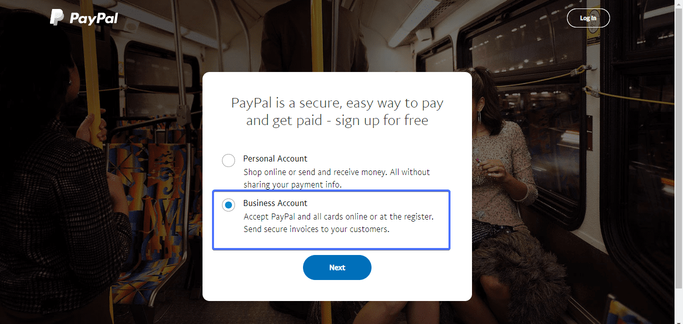 select paypal business account
