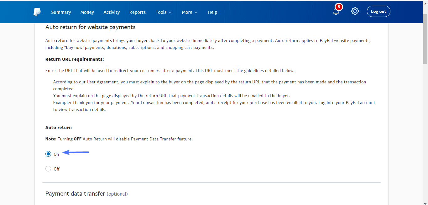 auto return for website payments