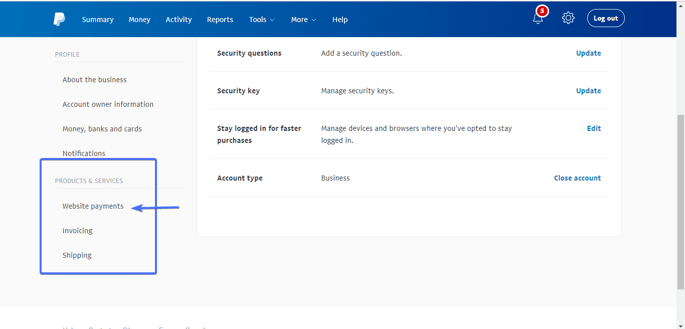 website payments on paypal
