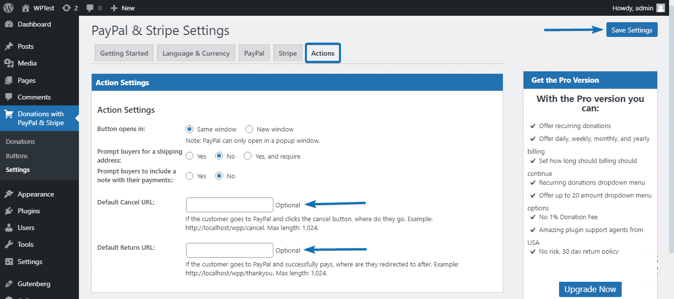 PayPal & stripe settings