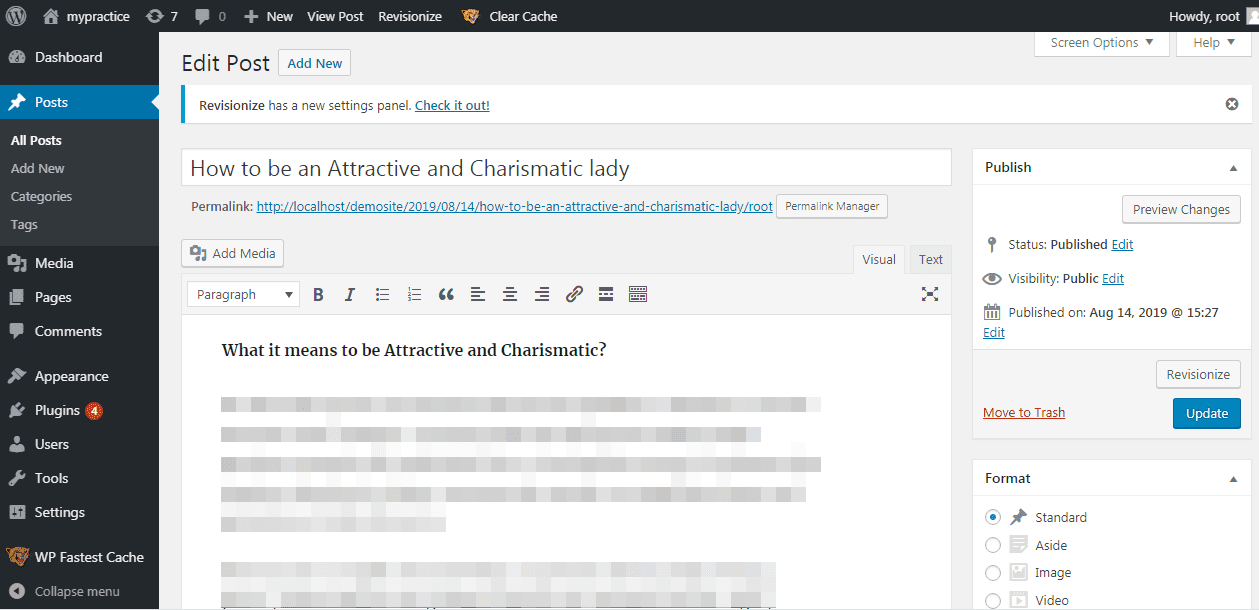 Selecting previously published post for editing