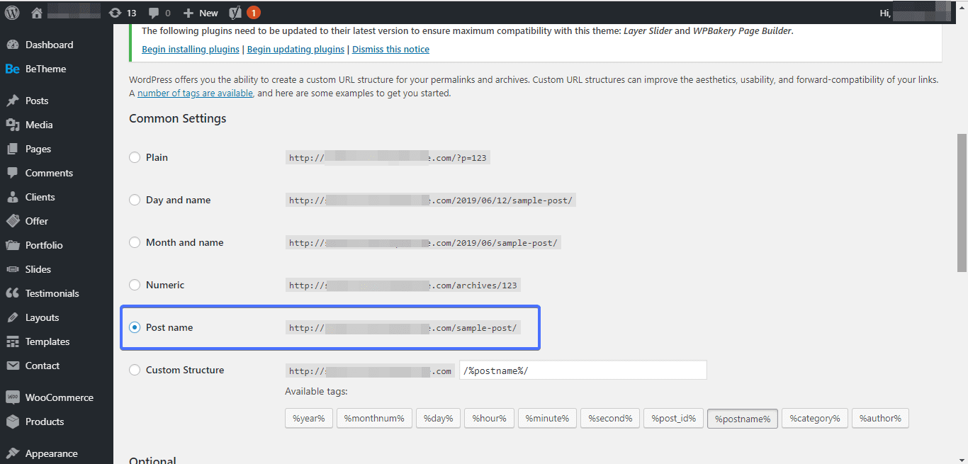WordPress SEO permalinks change