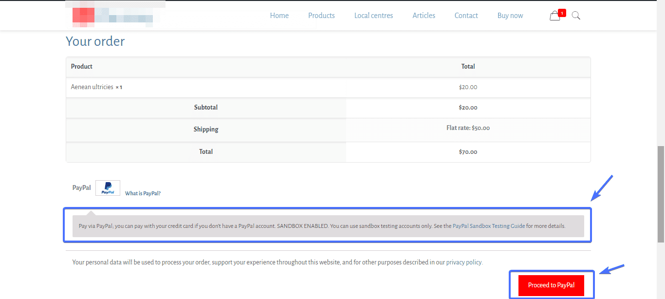 proceed to paypal - woocommerce setup